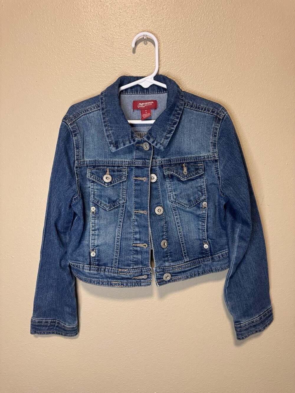 Arizona Jean Company Girls Denim Trucker Jacket Medium Blue Wash Size M 8